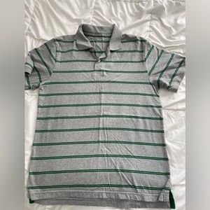 Old Navy Men's Polo Sz M  Grey w/Green Stripes Lightweight Soft
